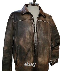 BLACK RIVET Mens XXL Genuine Leather Motorcycle Jacket Brown Distressed Look 2XL