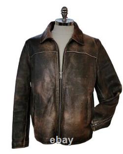 BLACK RIVET Mens XXL Genuine Leather Motorcycle Jacket Brown Distressed Look 2XL