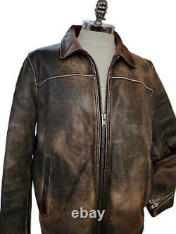 BLACK RIVET Mens XXL Genuine Leather Motorcycle Jacket Brown Distressed Look 2XL