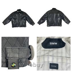 BMW Leather Motorcycle Jacket Mens Size 44R Full Zip Siena Buckle Straps Vintage