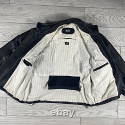 BMW Leather Motorcycle Jacket Mens Size 44R Full Zip Siena Buckle Straps Vintage