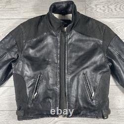 BMW Leather Motorcycle Jacket Mens Size 44R Full Zip Siena Buckle Straps Vintage