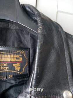 BONUS Genuine Leather Vintage Motorcycle Jacket Size 48 Sun Faded Spots Heavy