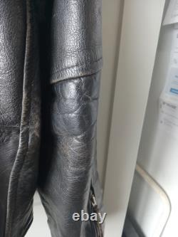BONUS Genuine Leather Vintage Motorcycle Jacket Size 48 Sun Faded Spots Heavy