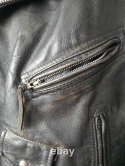 BONUS Genuine Leather Vintage Motorcycle Jacket Size 48 Sun Faded Spots Heavy