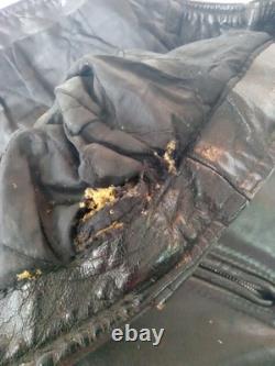 BONUS Genuine Leather Vintage Motorcycle Jacket Size 48 Sun Faded Spots Heavy