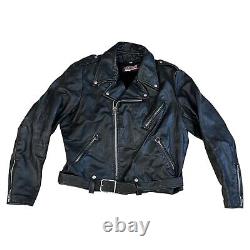BROOKS vintage 1970s Black leather motorcycle jacket cafe racer biker Jacket USA