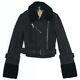 BURBERRY BRIT Real Shearling Motorcycle Moto Style Jacket Coat Black SIZE 2 XS