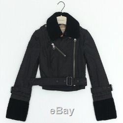 BURBERRY BRIT Real Shearling Motorcycle Moto Style Jacket Coat Black SIZE 2 XS