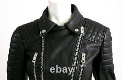 BURBERRY PRORSUM $3,595 Black Leather Belted Biker Motorcycle Jacket 42