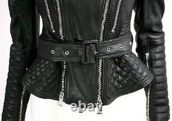 BURBERRY PRORSUM $3,595 Black Leather Belted Biker Motorcycle Jacket 42