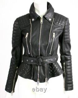 BURBERRY PRORSUM $3,595 Black Leather Belted Biker Motorcycle Jacket 42