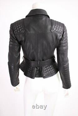 BURBERRY PRORSUM $3,595 Black Leather Belted Biker Motorcycle Jacket 42