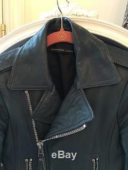 Balenciaga Moto Leather Jacket Blue Gray Slate Sz36 Celeb favorite, MUST SEE