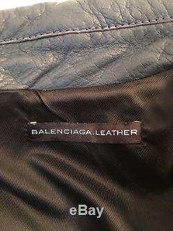Balenciaga Moto Leather Jacket Motorcycle 36 Blue Grey Great Condition