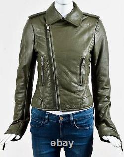 Balenciaga Olive Military Green Leather Zipped Moto Jacket SZ 42 Classic