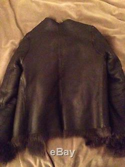 Balenciaga Shearling Motorcycle Gray Black Leather Fur Jacket 36 Xs S Moto Owens
