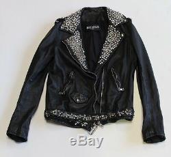 Balmain Christophe Decarnin Spike& Crystal Rhinestone Embellished Leather Jacket