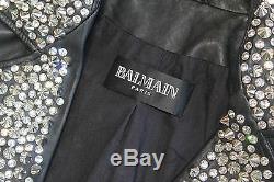 Balmain Christophe Decarnin Spike& Crystal Rhinestone Embellished Leather Jacket