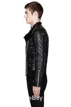 Balmain Quilted Leather Jacket Size 50 Asymmetrical Biker FW14 T280C254