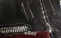 Balmain Women's Black Leather Silver Studded Motorcycle Jacket Sz 42/10 France