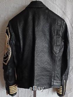 Balmain for H&M Men's Embroidered Leather Moto Jacket Black Embroidered Gold