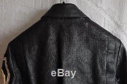 Balmain for H&M Men's Embroidered Leather Moto Jacket Black Embroidered Gold