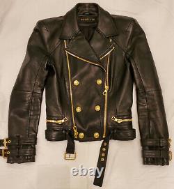 Balmain x H&M Leather Biker Motorcycle Jacket Rare US 6 EUR 36