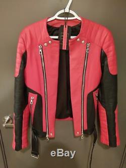 Balmain x H&M Mens Black Red Motorcycle Biker Leather Jacket size 40R