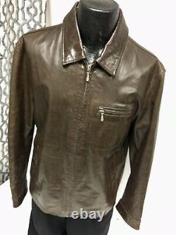 Banana Republic Men's Brown Leather Button Back Casual Coat CAFE RACER Jacket L