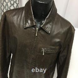 Banana Republic Men's Brown Leather Button Back Casual Coat CAFE RACER Jacket L