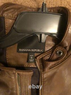 Banana Republic Moto Zip Mens Leather Jacket Brown Size Small SUPER SOFT
