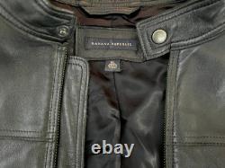 Banana Republic Vintage Motorcycle Riding Zipper Black Leather Jacket Mens Sz XL