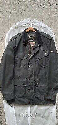 Barbour International Saxony Waxed Cotton Motorcycle Jacket Mens Large Black