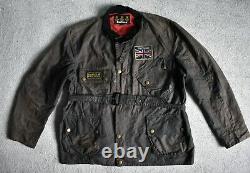 Barbour International Union Jack Black Waxed Motorcycle Jacket Coat Biker XXL