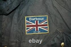 Barbour International Union Jack Black Waxed Motorcycle Jacket Coat Biker XXL