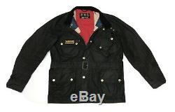 Barbour International Union Jack Waxed Wax Jacket Black Mens Biker M Medium