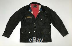 Barbour International Union Jack Waxed Wax Jacket Black Mens Biker M Medium
