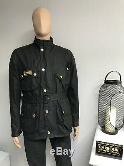 Barbour International Union Jack Waxed Wax Jacket Black Mens Biker M Medium