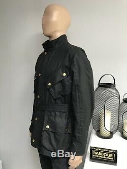 Barbour International Union Jack Waxed Wax Jacket Black Mens Biker M Medium