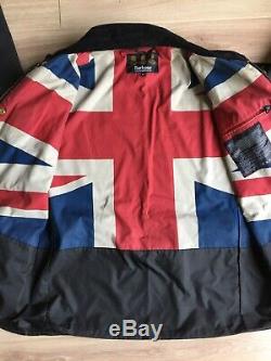 Barbour International Wax Jacket Union Jack Made England Mens Medium Black Vgc