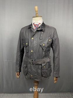 Barbour Vintage Men's Black Waxed Belted Motorcycle Jacket Size L-XL