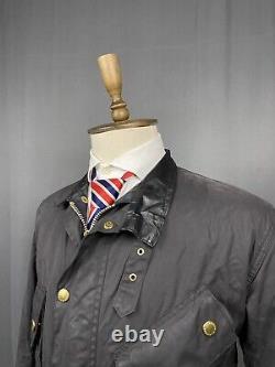 Barbour Vintage Men's Black Waxed Belted Motorcycle Jacket Size L-XL