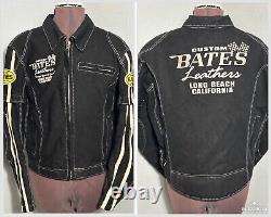 Bates California Custom Leathers Canvas Black Motorcycle Biker Jacket Mens Large