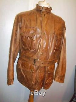 Belstaff Antique Brown Leather 1966 Panther Motorcycle Jacket Size L