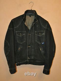 Belstaff Black Prince Gangster Men's Dark Denim Biker Zip Jacket Size 44 S ITALY