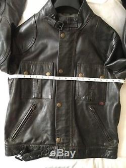 Belstaff Cougar Leather Jacket Blouson Size M Medium Made In Italy Dark Brown