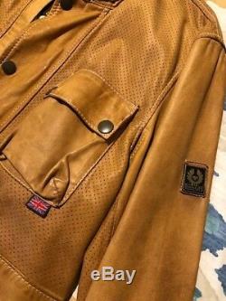Belstaff Men leather jacket L Brown Brad Perforated