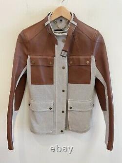 Belstaff Women's Leather Cotton Zip Up Motorcycle Jacket Medium Size 42