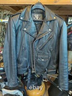 Bermans mens Black Leather Motorcycle Jacket size 38 punk rock biker